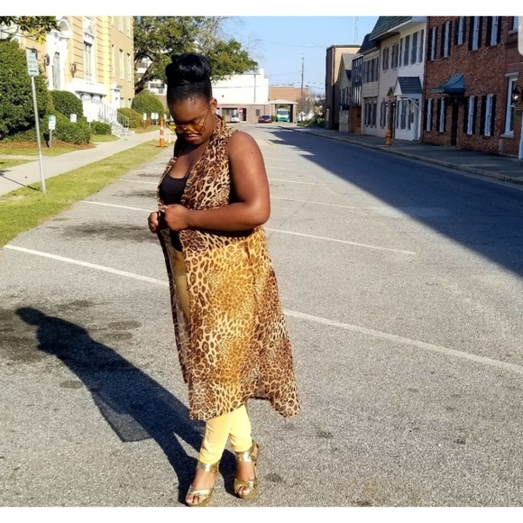 Sleeveless Sheer Leopard Print Duster - Picture 3 of 3